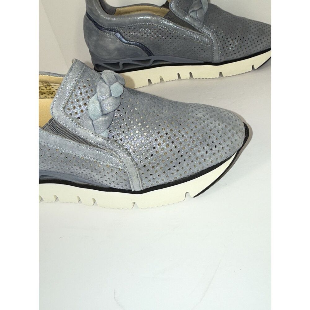 Softwaves Suede Platform Sneaker Loafer Dusty Blue Metallic Perforated 37/6.5 - Picture 14 of 16